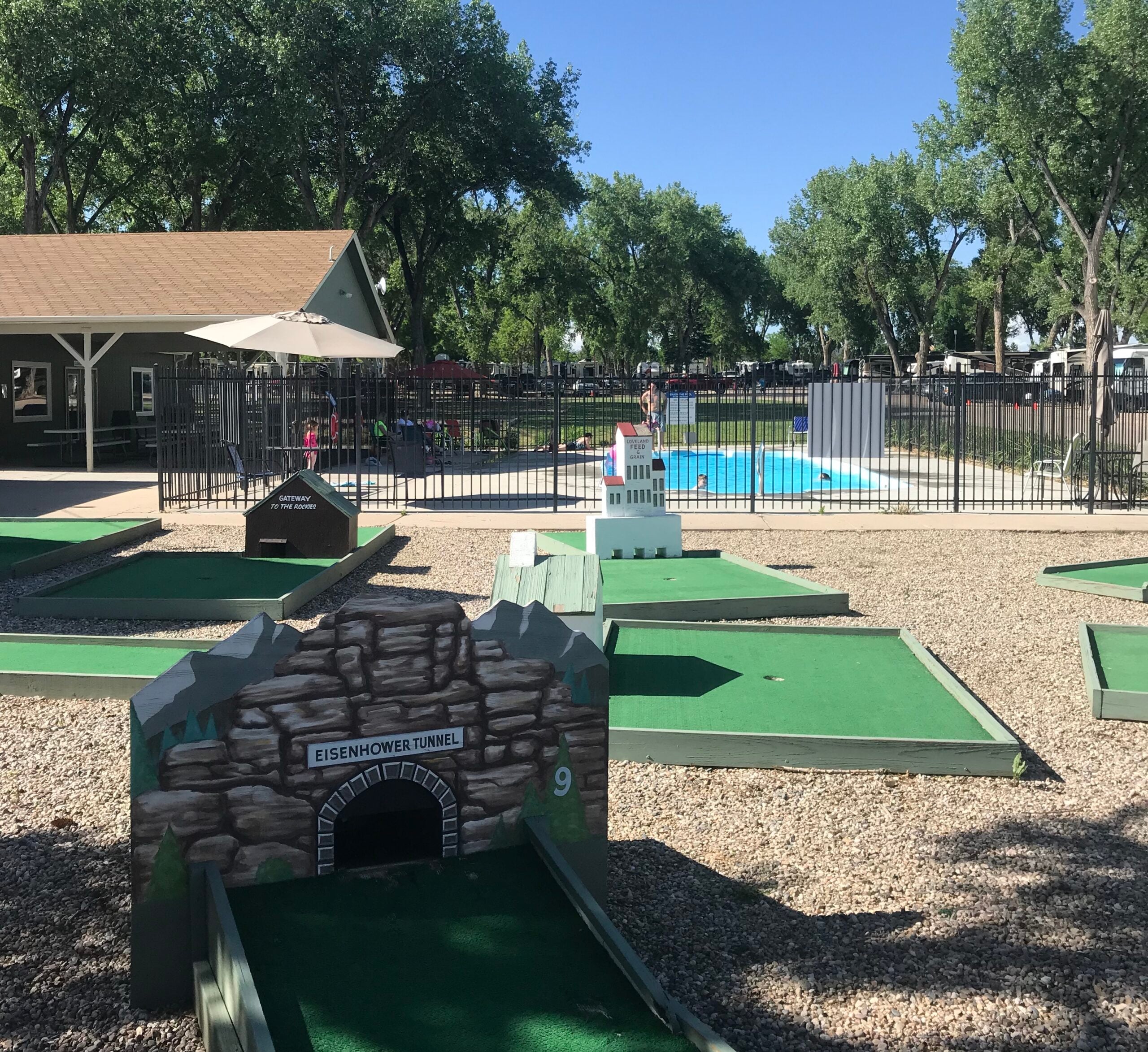 Mini golf and pool at Loveland RV Resort Colorado